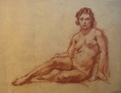 painting of a nude woman sitting on the ground