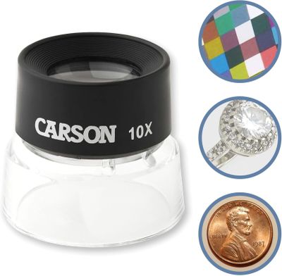 a close up of a coin and a camera lens on a white background