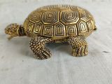 a close up of a small turtle figurine on a white surface
