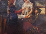an image of a painting of a woman handing something to a man