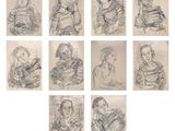 six croquis représentant une femme et un enfant dans différentes poses