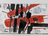 peinture abstraite représentant des fleurs rouges et noires sur fond blanc