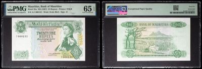 three different types of currency are on display in a display case