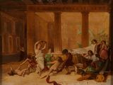 painting of a painting of a group of people in a room