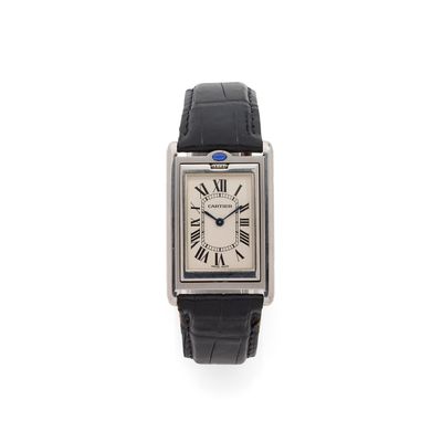 Montre-bracelet Cartier en or blanc 18 carats à remontage manuel, avec bracelet en cuir noir