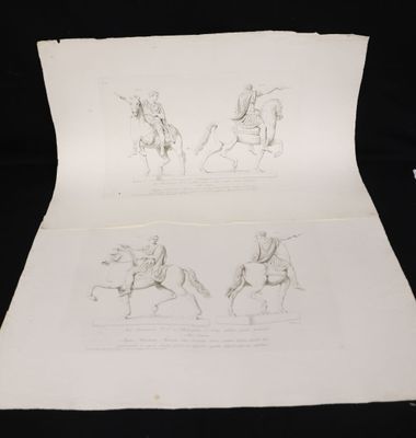 two drawings of a man on a horse and a man on a horse