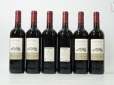 six bouteilles de vin rouge sont alignées sur une surface blanche