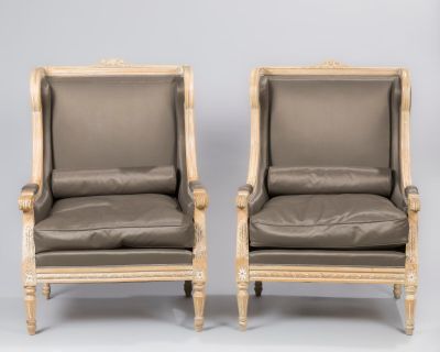 pair of louis xvi style armchairs with leather upholstered seats
