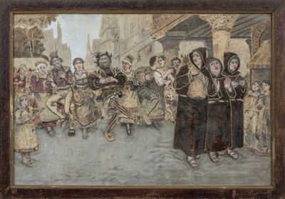 an image of a painting of a group of people on a street