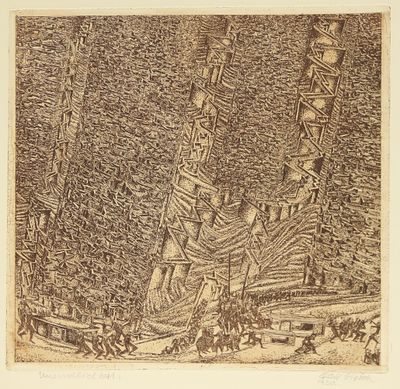 un dessin représentant un bateau sur l'eau avec des personnes à bord