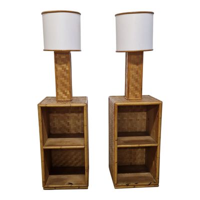 paire de lampes en bambou et en osier datant du milieu du siècle dernier