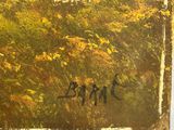 a painting of a group of people walking in the woods