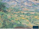 a picture of a painting of a landscape with mountains in the background
