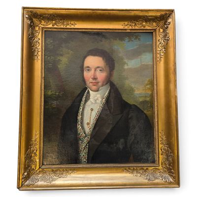 painting of a man in a black coat and white shirt