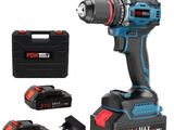 a cordless drill with two batteries and a charger