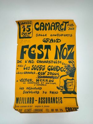 an old poster advertising a festival with a man on a scooter