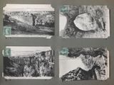 several black and white photographs of a man in a cave