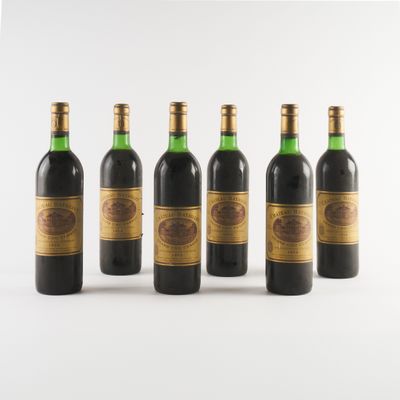 six bouteilles de vin sont alignées sur une surface blanche