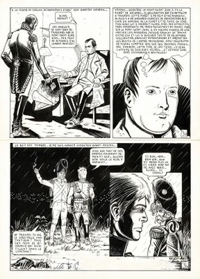 une page en noir et blanc d'une bande dessinée où un homme parle à une femme
