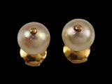pair of pearl and gold earrings on a black background