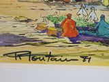 a picture of a painting of a group of people sitting on the ground