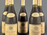 six bouteilles de vin sont alignées dans une rangée