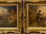 deux tableaux représentant un homme et une femme dans une grange