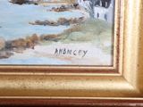 an image of a painting of a beach scene with a boat in the water