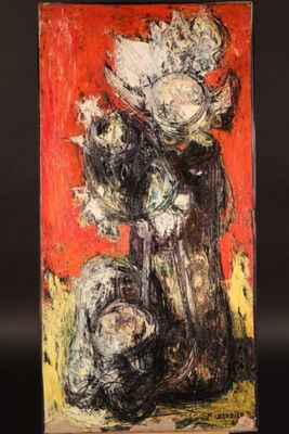 an image of a painting of a vase with flowers in it