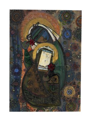 JAZEH TABATABAI (1931-2008) Woman with a veil and flowers