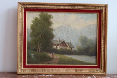 "Femme dans un paysage" carton toilé (30 x 39.