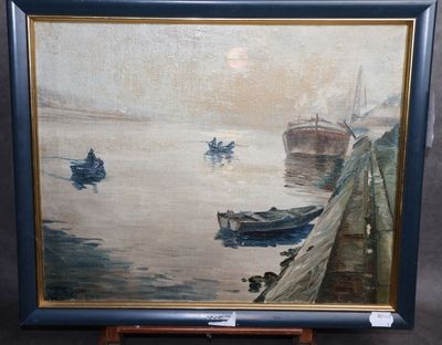 une image d'une peinture de bateaux sur l'eau