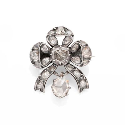 Fin XviiiÈME SIÈCle Broche Noeud Diamants Taille Rose