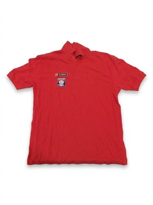 red polo shirt with a picture of a baseball player on it