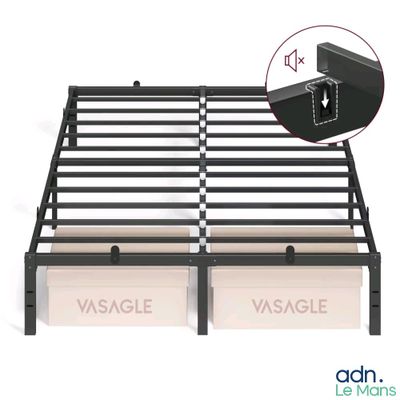 the bed frame is made of metal and has two drawers underneath it