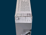 a white box with a black and white picture on it