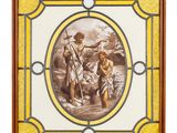 an image of a stained glass picture of a man and a woman in a boat
