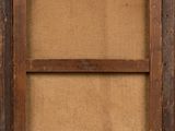 a picture of an old wooden window with a brown frame