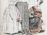 a drawing of a woman and a man sitting at a table
