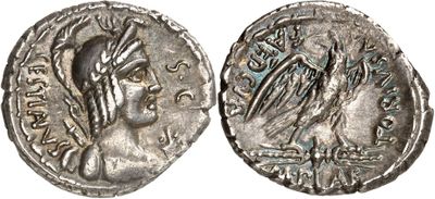 a silver coin with an image of a woman on it