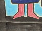 a drawing of a person standing on a toilet seat
