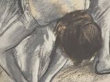 a drawing of a woman bending over on the ground
