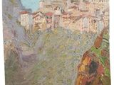 an image of a painting of a village in the mountains