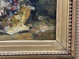 a painting of a vase of flowers in a gold frame