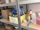 a shelf with various items on it in a room