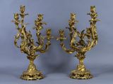 pair of antique brass candelabs with flowers and leaves