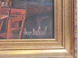a painting of a man sitting at a table in a restaurant