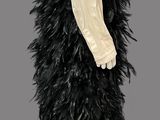 an image of a mannequin wearing a black feather skirt