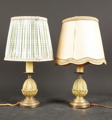 pair of antique brass table lamps with shades and lampshads