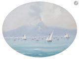 un tableau représentant un groupe de voiliers sur l'eau